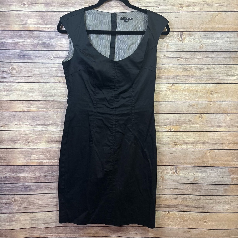 Sisley Black Sateen Dress Double Zip Back Size Small